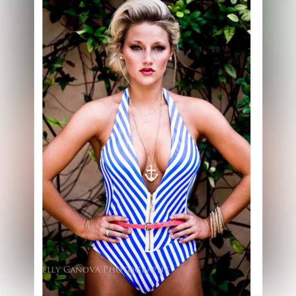 Shirl Clark one piece nautical bombshell half zip cheeky size large new - Picture 1 of 10